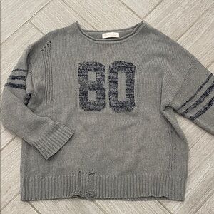 Distressed Gray Knit Sweater with Number Design